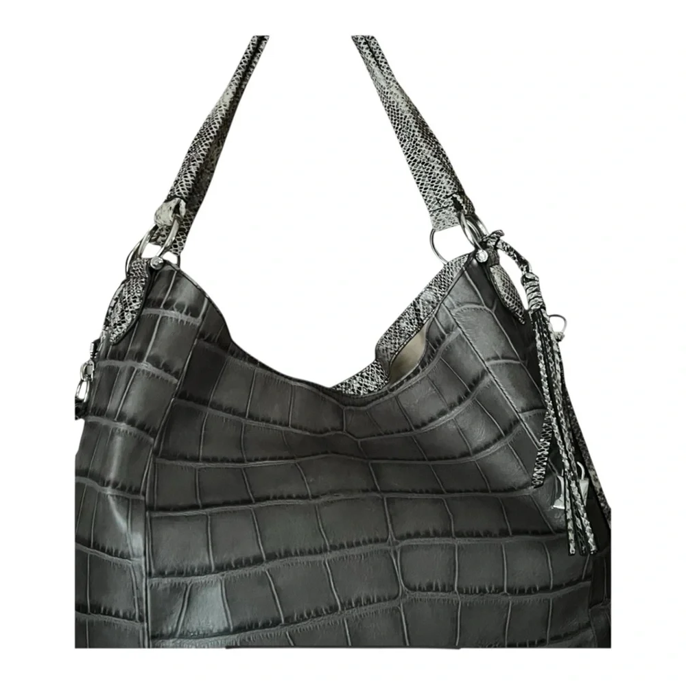 G.I.L.I. Gray Croc Embossed Genuine Leather Satchel Handbag